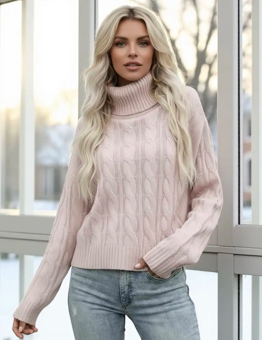 Cable Knit Turtleneck Sweater | Sweaters Daverri Fashions