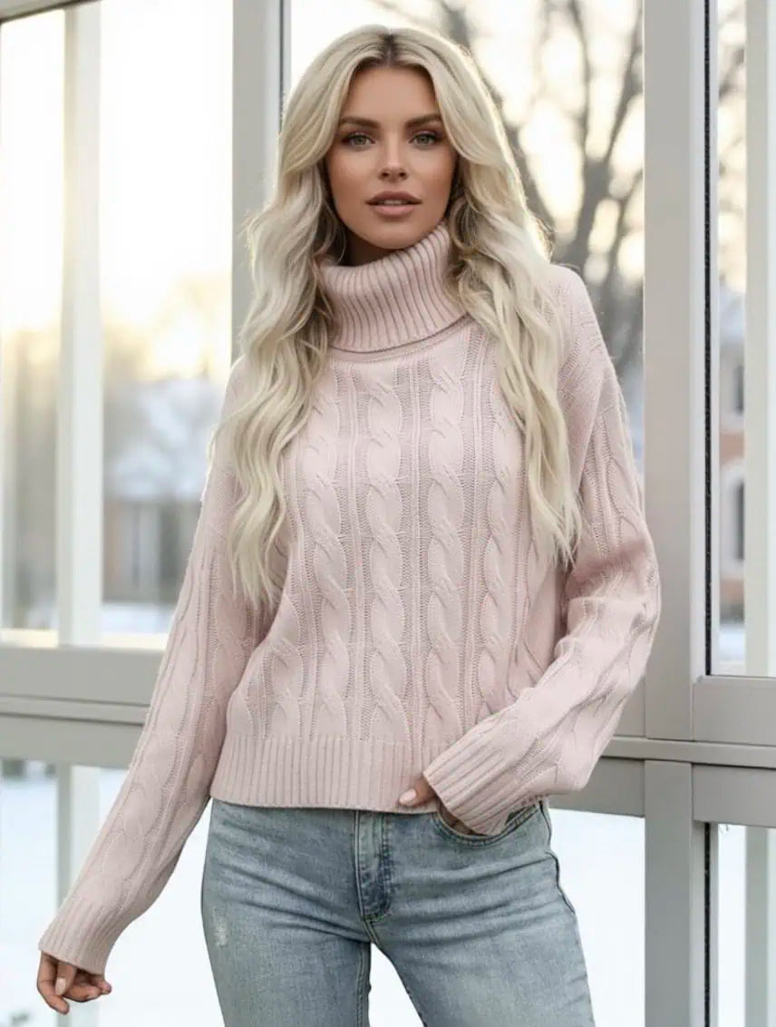 Cable Knit Turtleneck Sweater | Sweaters Daverri Fashions