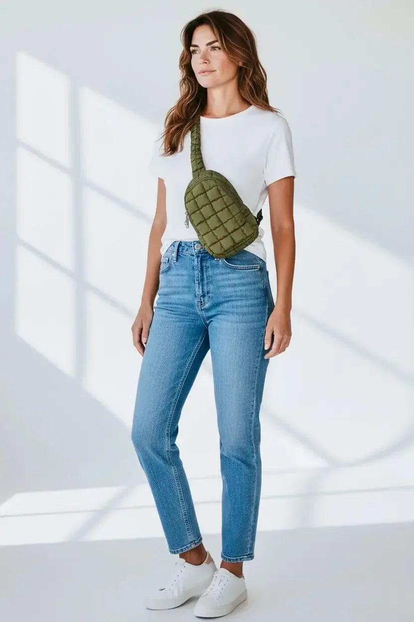 Quilted Nylon Crossbody Bag - DAVERRI FASHIONS