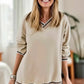 Casual V-Neck Striped Trim Pullover - DAVERRI FASHIONS