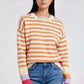 Angel Wings Warm Spice Striped Round Neck Sweater - DAVERRI FASHIONS