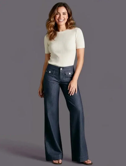 Full Size High-Waisted Wide-Leg Wash Jeans Plus Size - DAVERRI FASHIONS