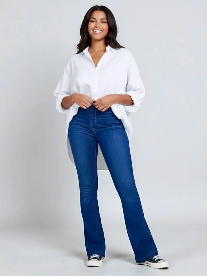 Full Size High-Waisted Flare Jeans Plus Size | Jeans Daverri Fashions