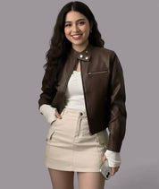 Cropped Zip Up Faux Leather Jacket | Jackets Daverri Fashions