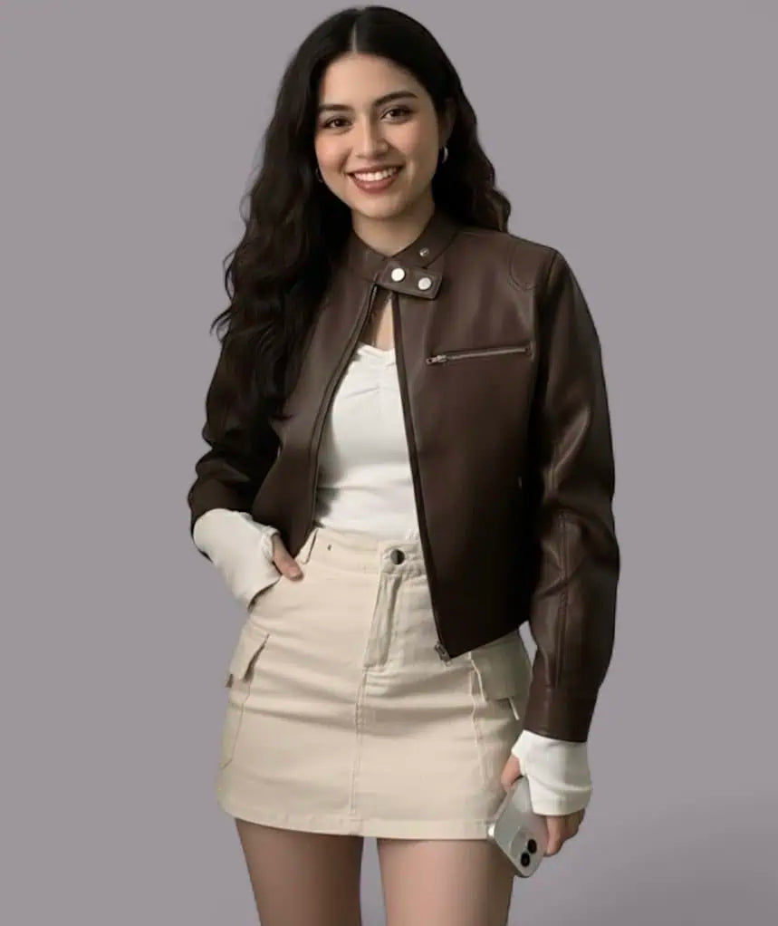 Cropped Zip Up Faux Leather Jacket | Jackets Daverri Fashions