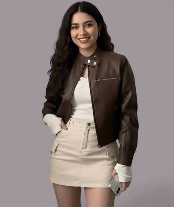 Cropped Zip Up Faux Leather Jacket | Jackets Daverri Fashions