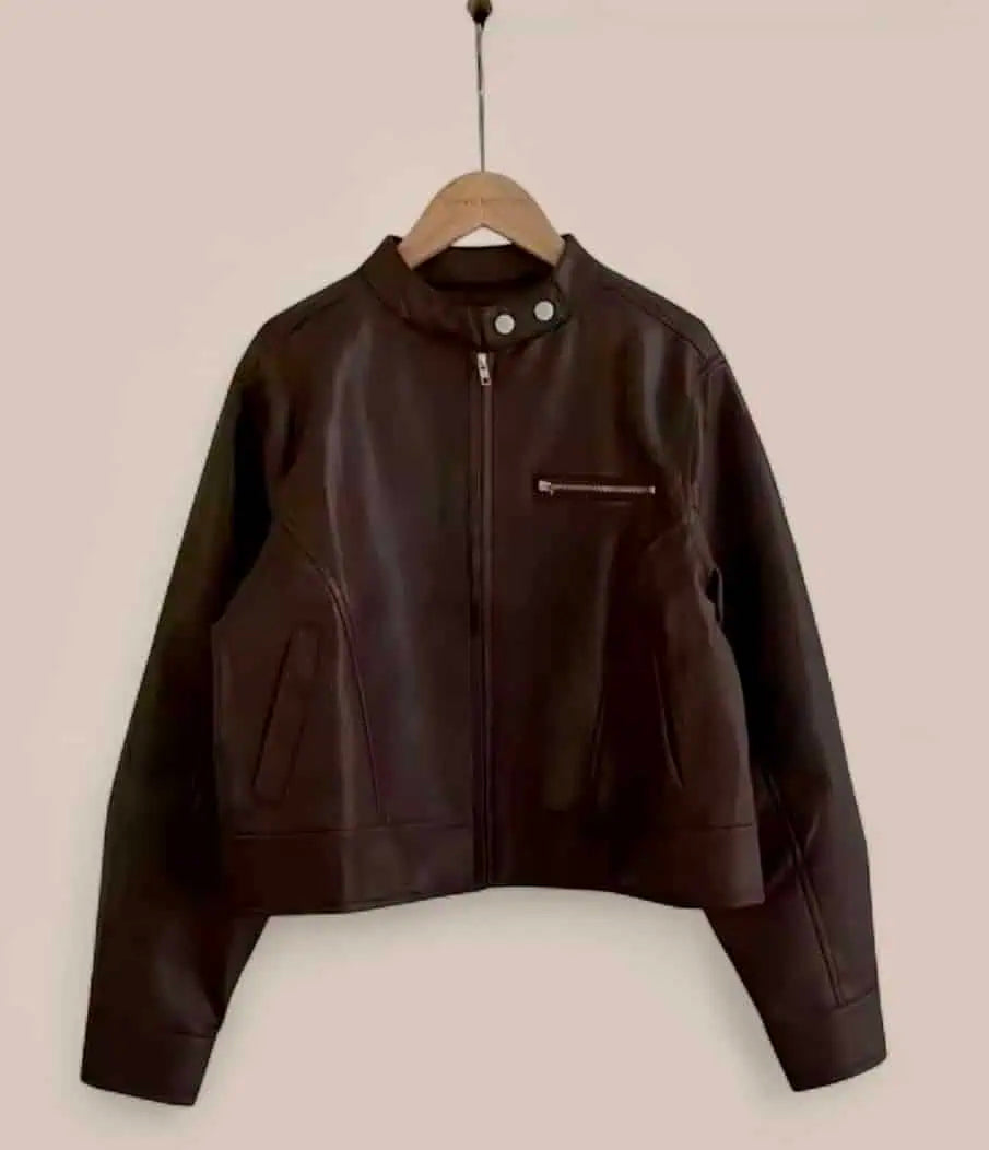 Cropped Zip Up Faux Leather Jacket | Jackets Daverri Fashions