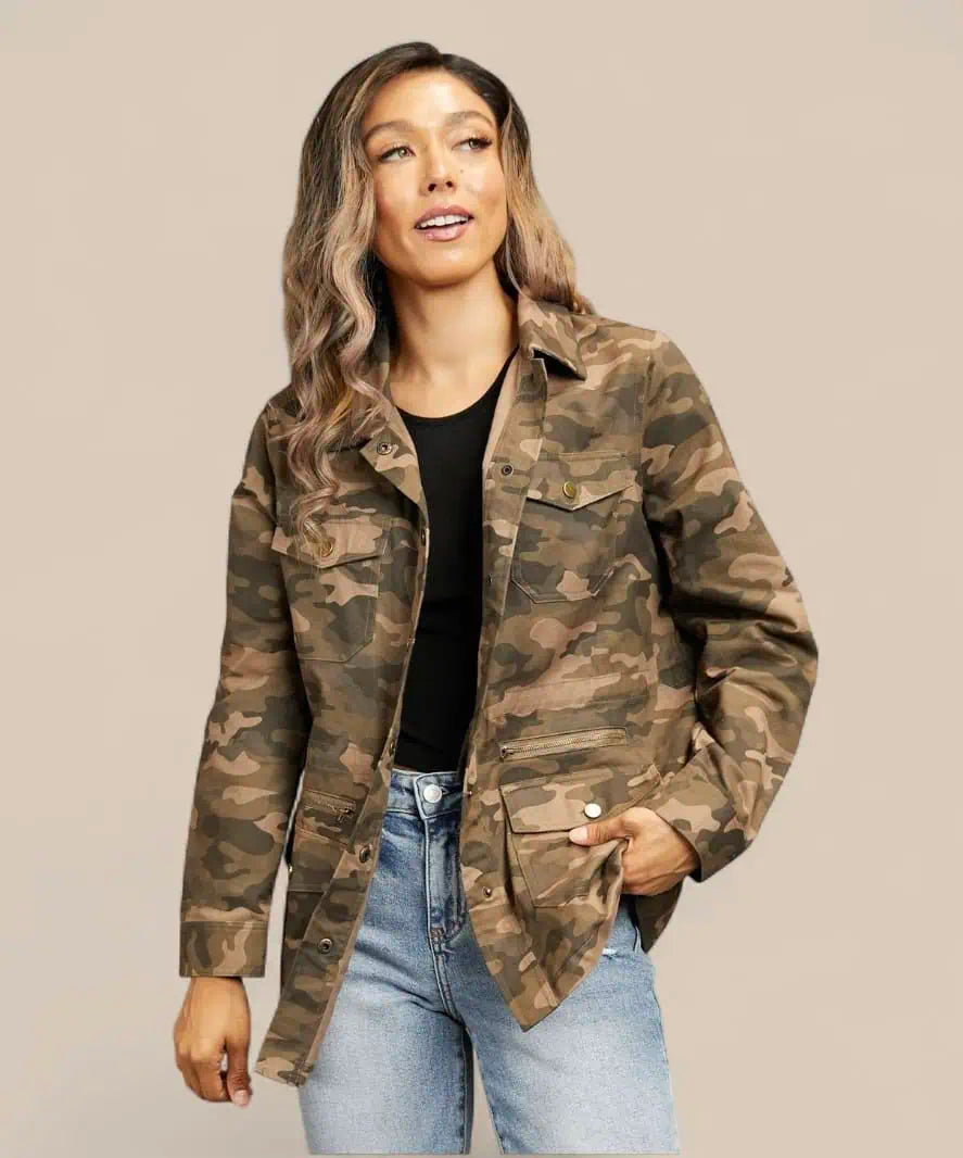 Camouflage Snap Down Jacket | Jackets Daverri Fashions