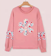 Oversized Floral Applique Drop Shoulder Sweatshirt | Sweatshirts Daverri Fashions