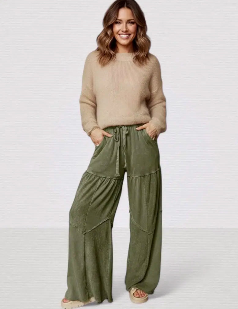 Tiered Wide Leg Pants | Pants Daverri Fashions