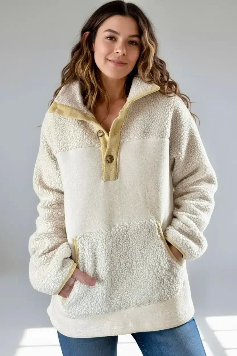 Mock Neck Long Sleeve Sherpa Sweatshirt - DAVERRI FASHIONS