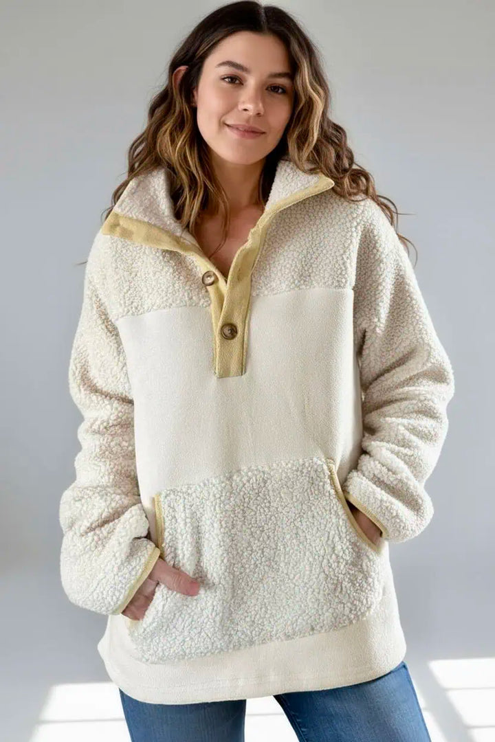 Mock Neck Long Sleeve Sherpa Sweatshirt | Sweatshirts Daverri Fashions
