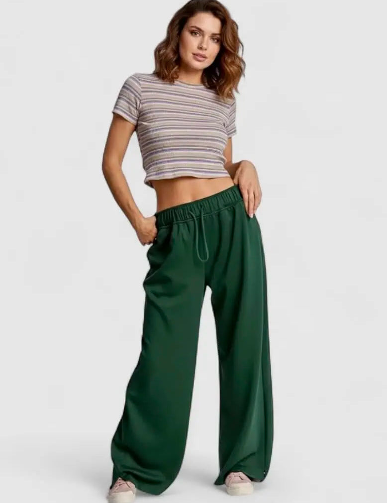 Umgee Elastic Drawstring Waistband Wide Leg Pants | Loungewear Pants Daverri Fashions