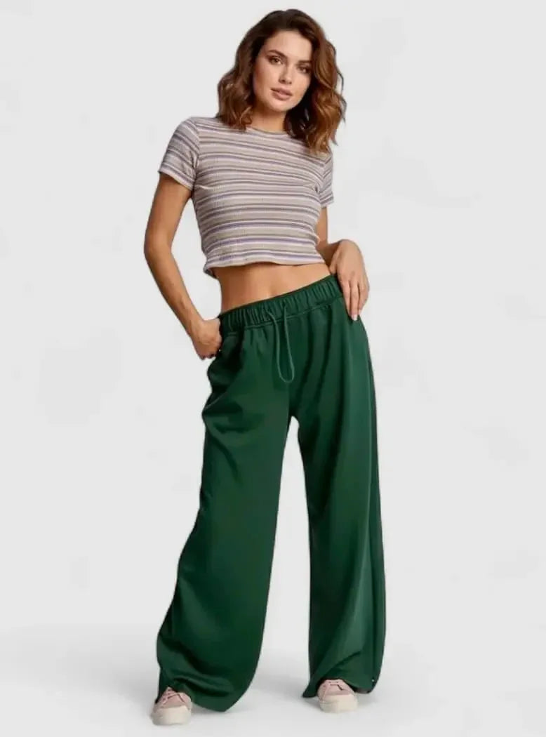Umgee Elastic Drawstring Waistband Wide Leg Pants - DAVERRI FASHIONS