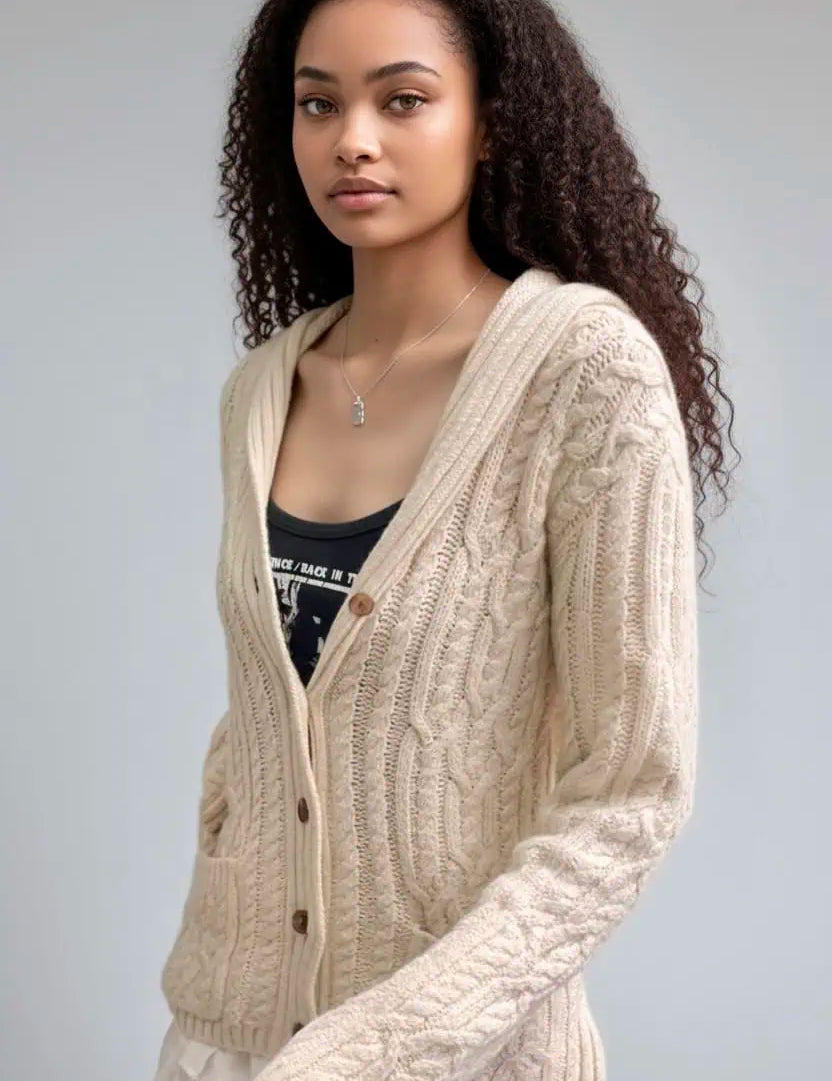 Cable Knit Button Up Cardigan | Cardigans Daverri Fashions
