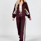 Full Size Contrast Stripe Zip Up Jacket and Pants Set Plus Size - DAVERRI FASHIONS
