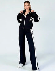 Full Size Contrast Stripe Zip Up Jacket and Pants Set Plus Size | Loungewear Sets Daverri Fashions