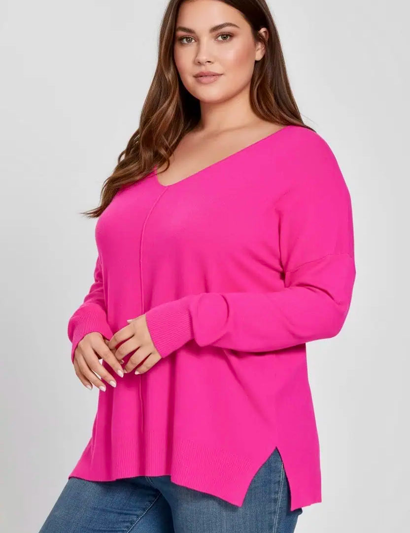 Zenana Plus Size Lightweight Side Slit Sweater | Sweaters Daverri Fashions