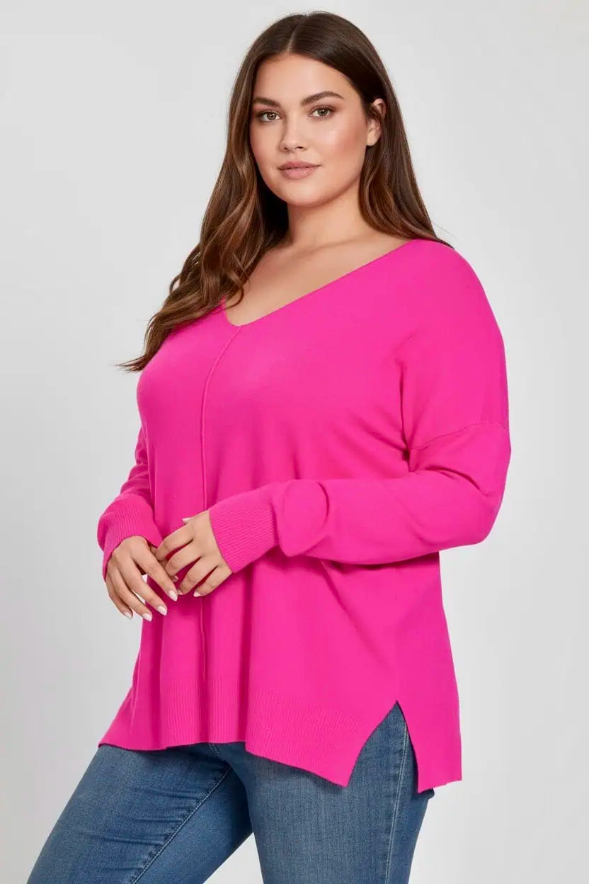 Zenana Plus Size Lightweight Side Slit Sweater | Sweaters Daverri Fashions