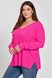 Zenana Plus Size Lightweight Side Slit Sweater | Sweaters Daverri Fashions