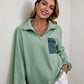 Half Zip Dropped Shoulder Pullover - DAVERRI FASHIONS