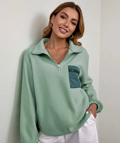 Half Zip Dropped Shoulder Pullover - DAVERRI FASHIONS