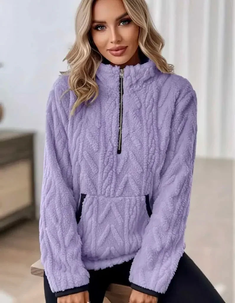 Cozy Sherpa Half Zip Sweatshirt - DAVERRI FASHIONS