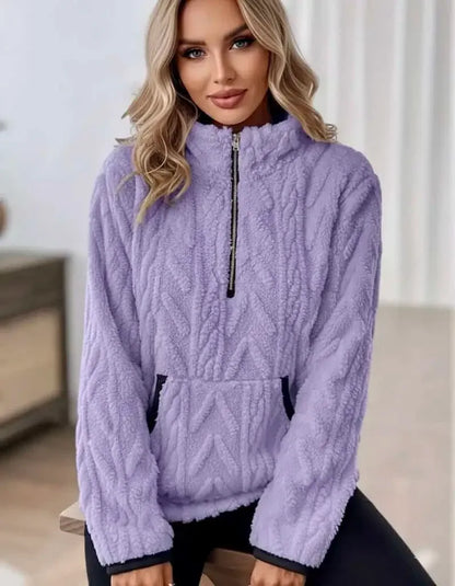 Cozy Sherpa Half Zip Sweatshirt - DAVERRI FASHIONS