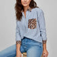 Striped Leopard Print Patchwork Button Up Shirt - DAVERRI FASHIONS