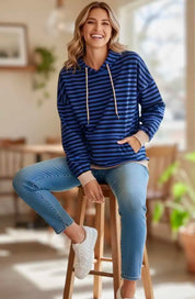 Lovelet Drawstring Striped Long Sleeve Hoodie | Hoodies Daverri Fashions