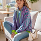 Lovelet Drawstring Striped Long Sleeve Hoodie - DAVERRI FASHIONS