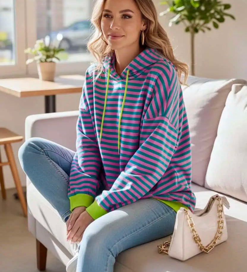 Lovelet Drawstring Striped Long Sleeve Hoodie | Hoodies Daverri Fashions