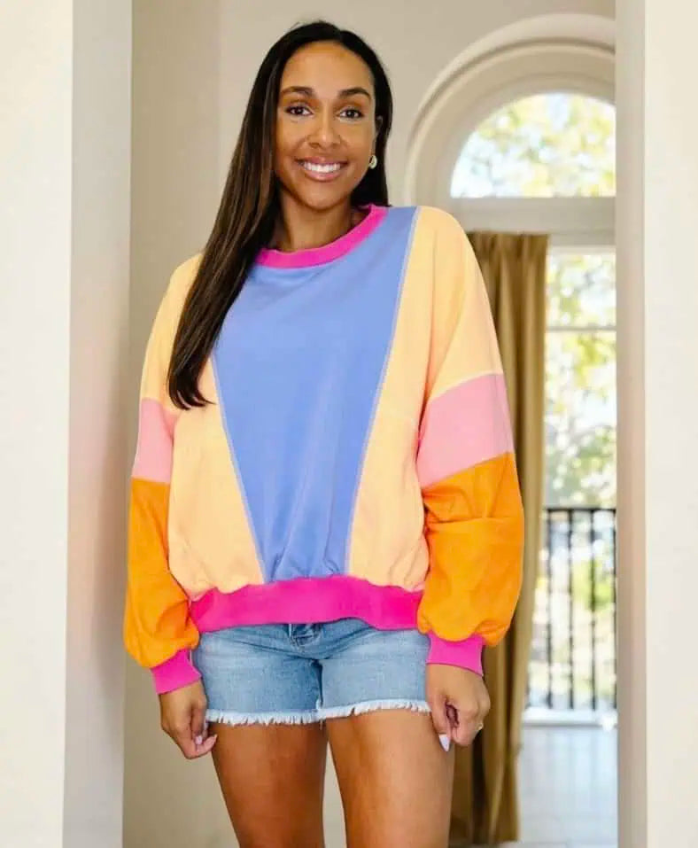 Dolman Sleeve Color Block Pullover | Pullovers Daverri Fashions