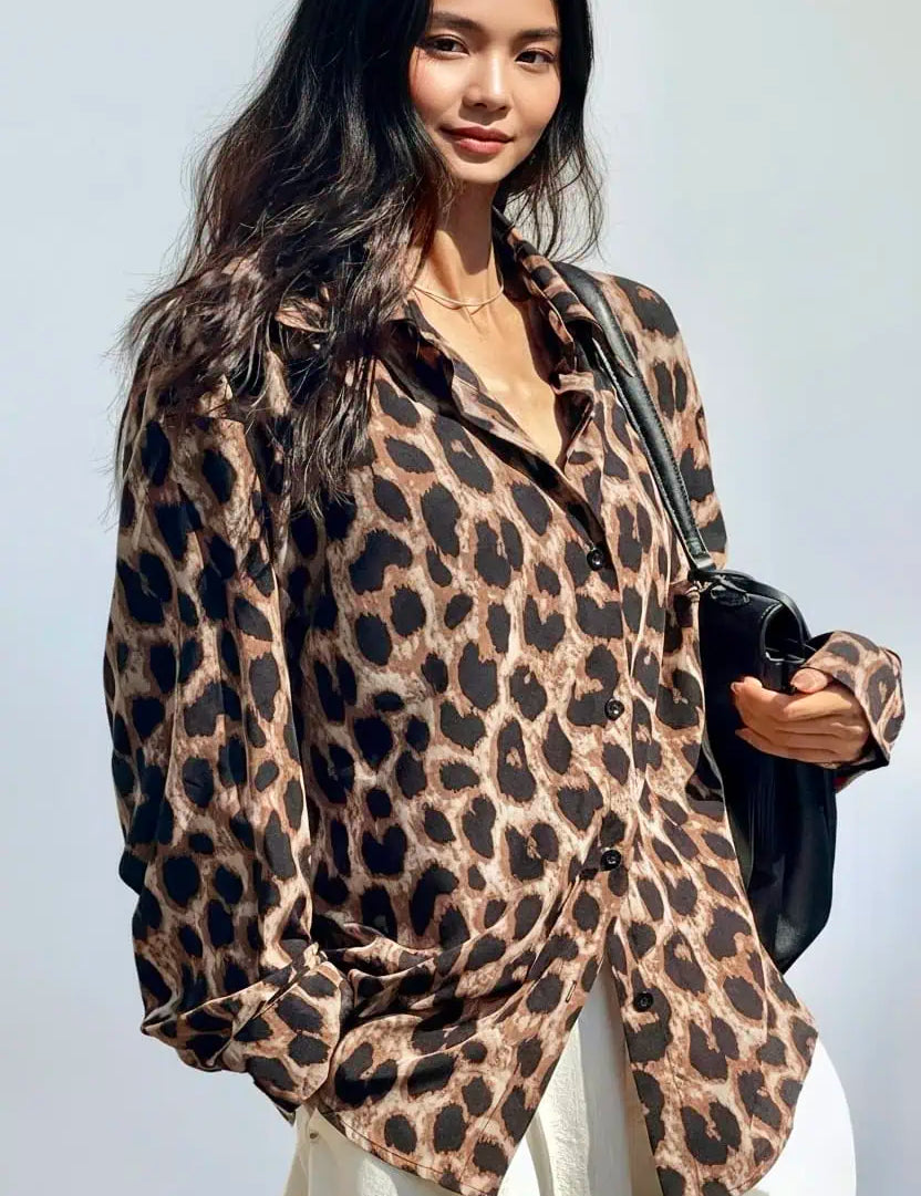 Leopard Print Button-Down Shirt | Shirts Daverri Fashions