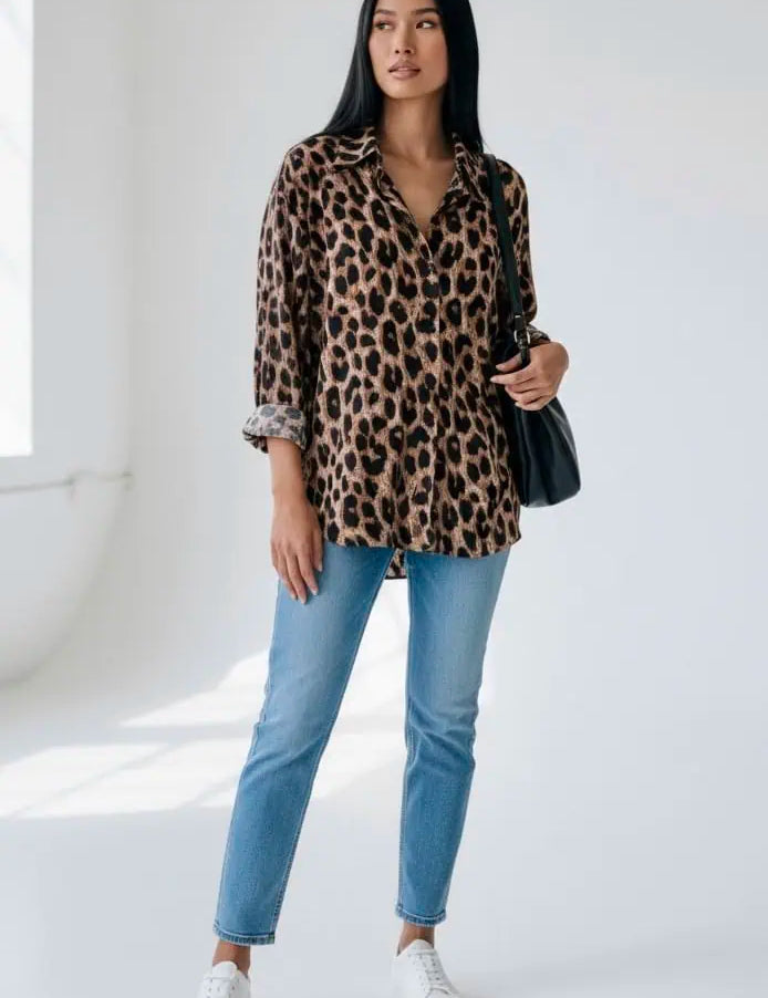 Leopard Print Button-Down Shirt | Shirts Daverri Fashions