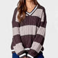 Striped Cable Knit V-Neck Sweater - DAVERRI FASHIONS