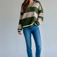 Striped Cable Knit V-Neck Sweater - DAVERRI FASHIONS