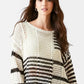 Contrast Striped Crochet Long Sleeve Knit Cover Up - DAVERRI FASHIONS