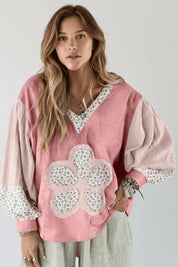 Floral Patch V-Neck Sweatshirt | Sweatshirts Daverri Fashions