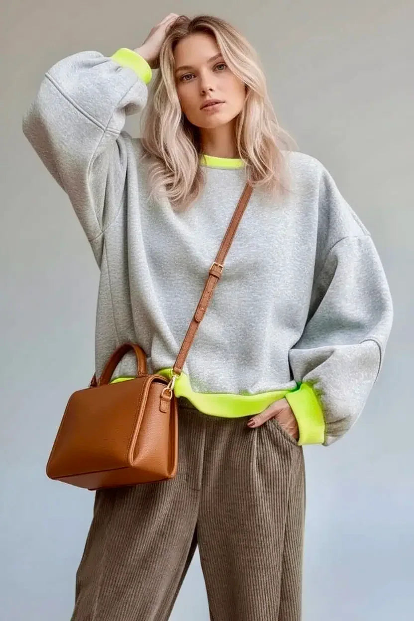 Contrast Trim Oversized Sweatshirt - DAVERRI FASHIONS