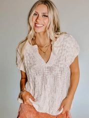 Notched Short Sleeve Sweater | Sweaters Daverri Fashions