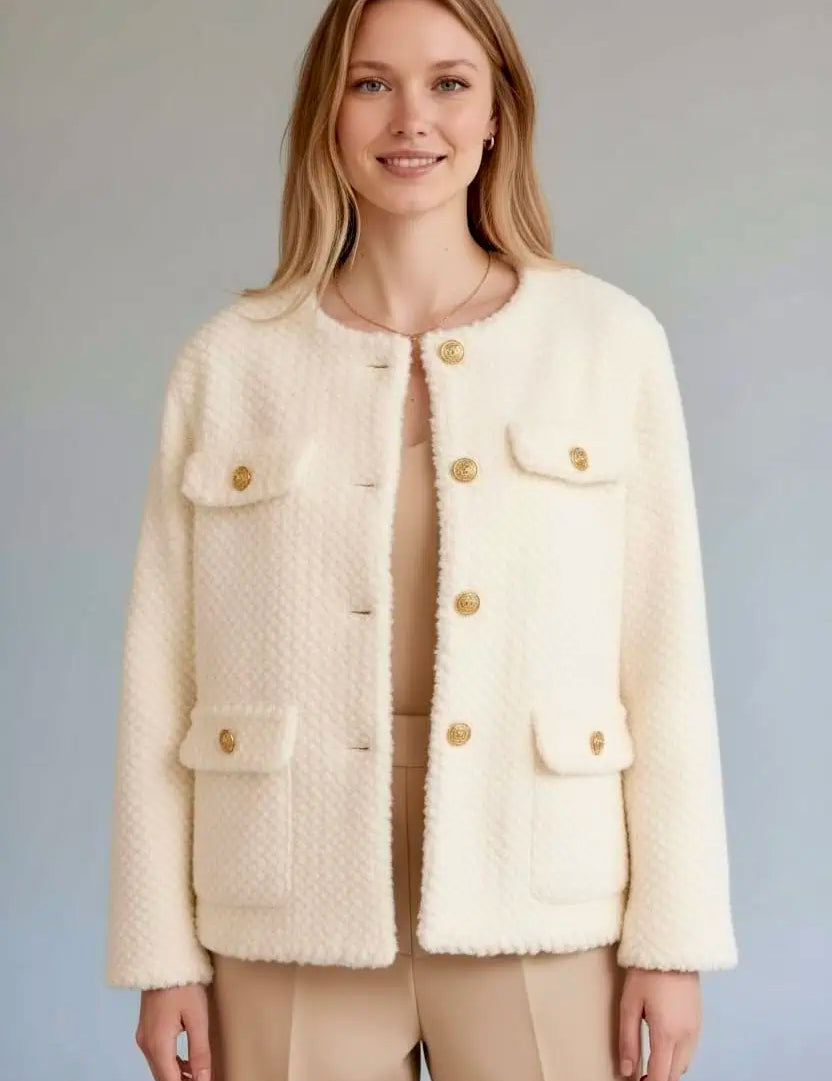 Textured Woven Button-front Jacket | Jackets Daverri Fashions