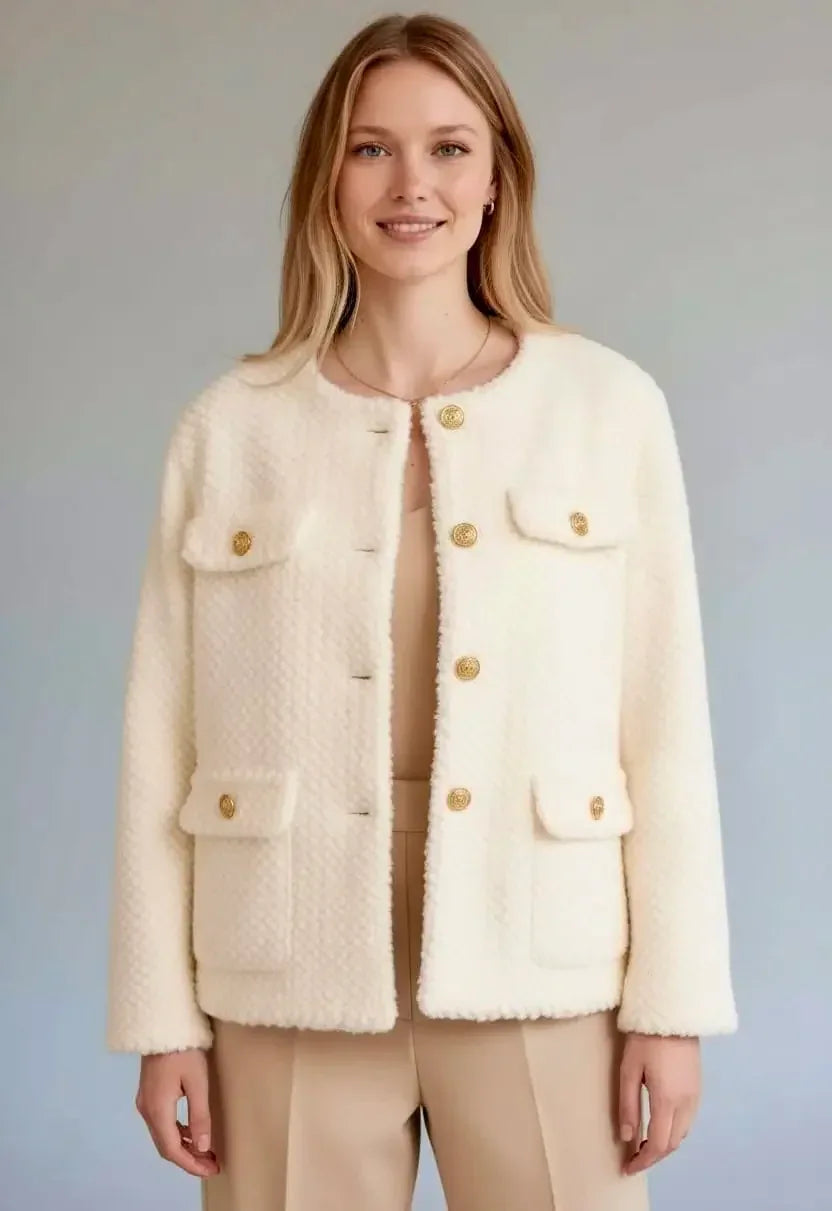 Textured Woven Button-front Jacket - DAVERRI FASHIONS