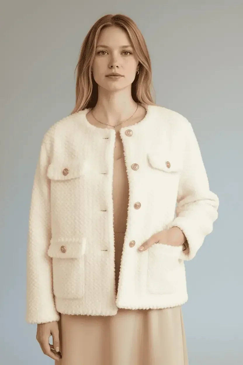 Textured Woven Button-front Jacket - DAVERRI FASHIONS
