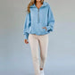 BiBi Stitch Detailed Elastic Hem Half Zip Fleece Hoodie Blue - DAVERRI FASHIONS