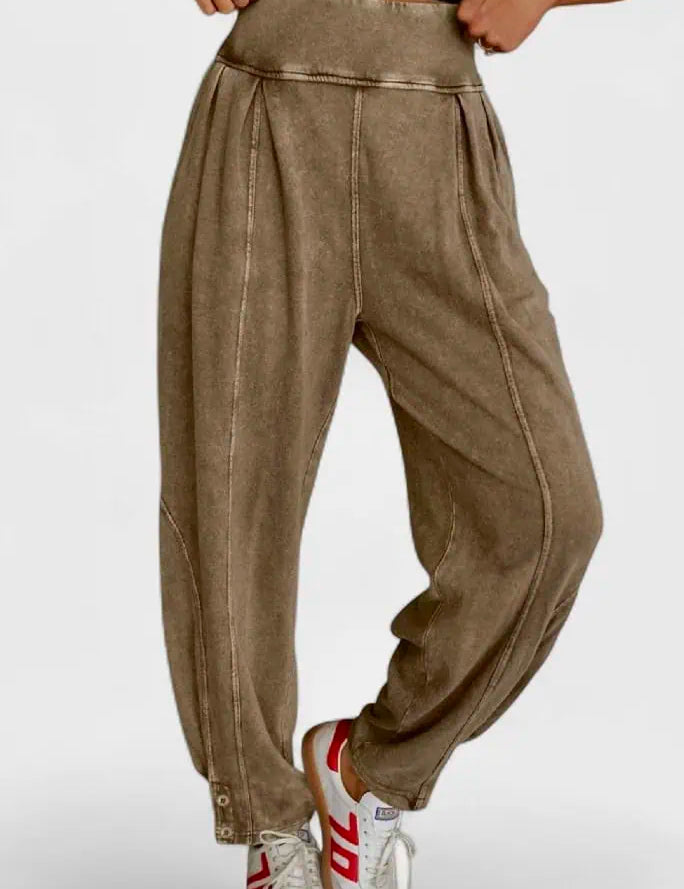 Vintage Wash High-Waisted Balloon Pants | Pants Daverri Fashions