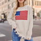 US Flag Distressed Round Neck Long Sleeve Sweater - DAVERRI FASHIONS