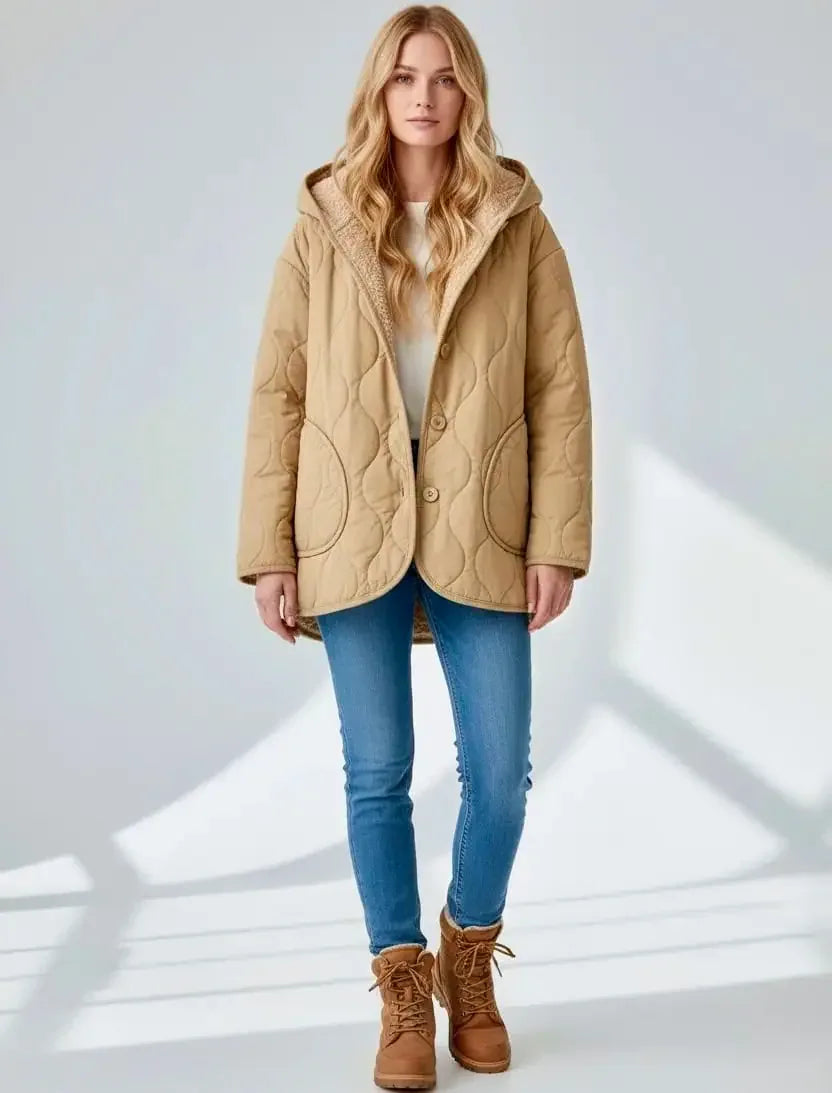 Quilted Hooded Sherpa Lined Jacket - DAVERRI FASHIONS