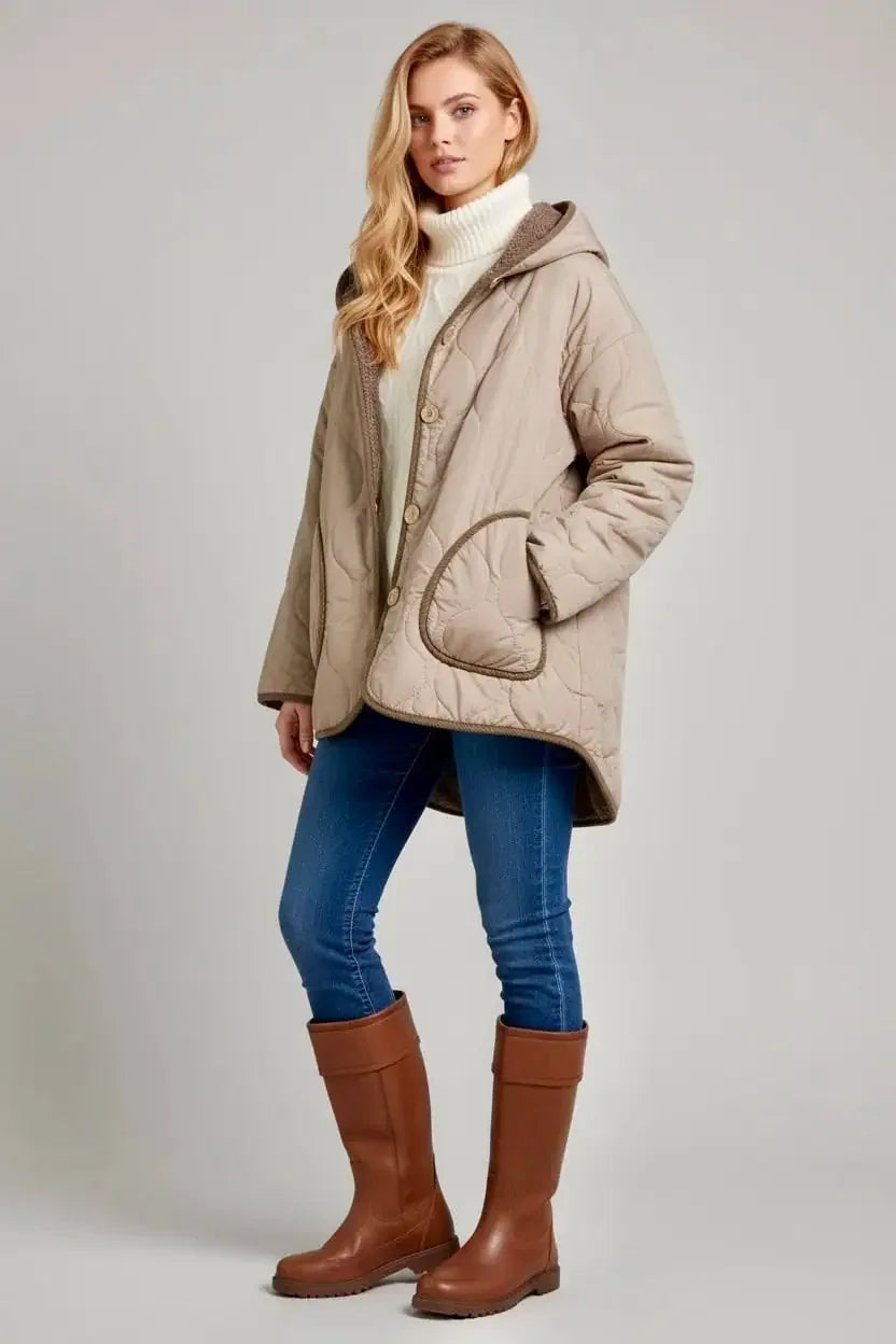 Quilted Hooded Sherpa Lined Jacket - DAVERRI FASHIONS