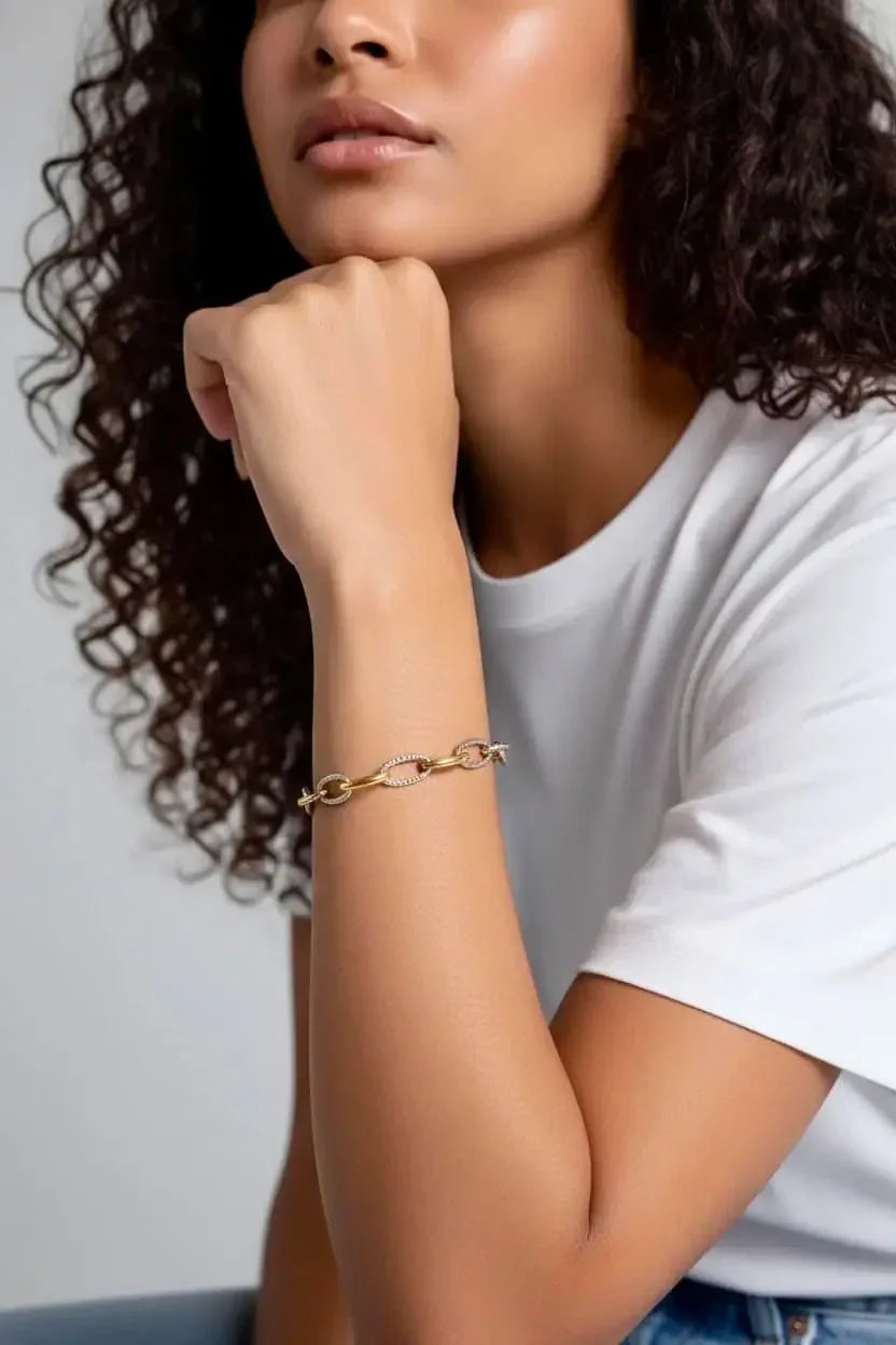 18K Gold-Plated Stainless Steel Bracelet - DAVERRI FASHIONS